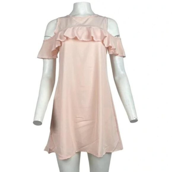 Cold Shoulder Mini Dress Pink - Picture 1 of 3